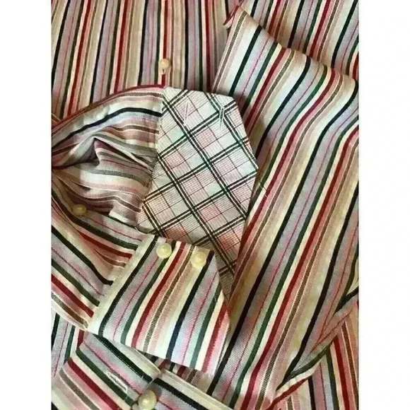 TD Thomas Dean Mens XL Designer Shirt Stripped Long Sleeve Shirt w/Flip Cuff - Picture 9 of 10